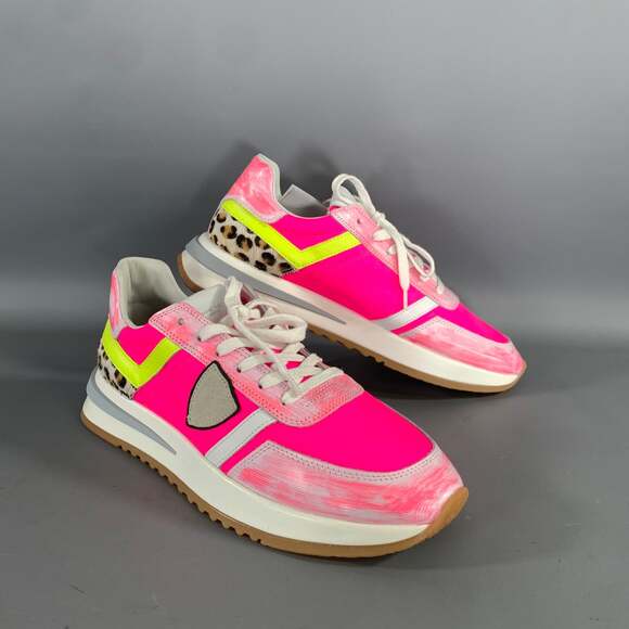 Philippe Model Other - PHILIPPE MODEL Size 8 Pink White Mixed Materials Leather Lace Up Sneakers